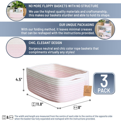 11.8"x8"x4.5” Rectangle Storage Baskets for Shelves 3 Pack (3 Count)