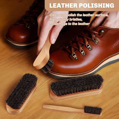 4 Pcs Horsehair Shine Shoes Brush Kit Polish Dauber Applicators Cleaning Leather Shoes Boots Care Brushes Suede Cleaner Brush with Microfiber Shoe Cloth (2.75 Count)