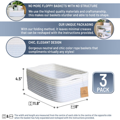 11.8"x8"x4.5” Rectangle Storage Baskets for Shelves 3 Pack (3 Count)