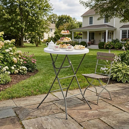 32" Round Folding Table, Portable Bar Height Folding Table with Detachable Legs, Round Foldable Table with HDPE Top for Standing Parties, Balcony, Event, Indoor Outdoor Use (White, 2 Pack)
