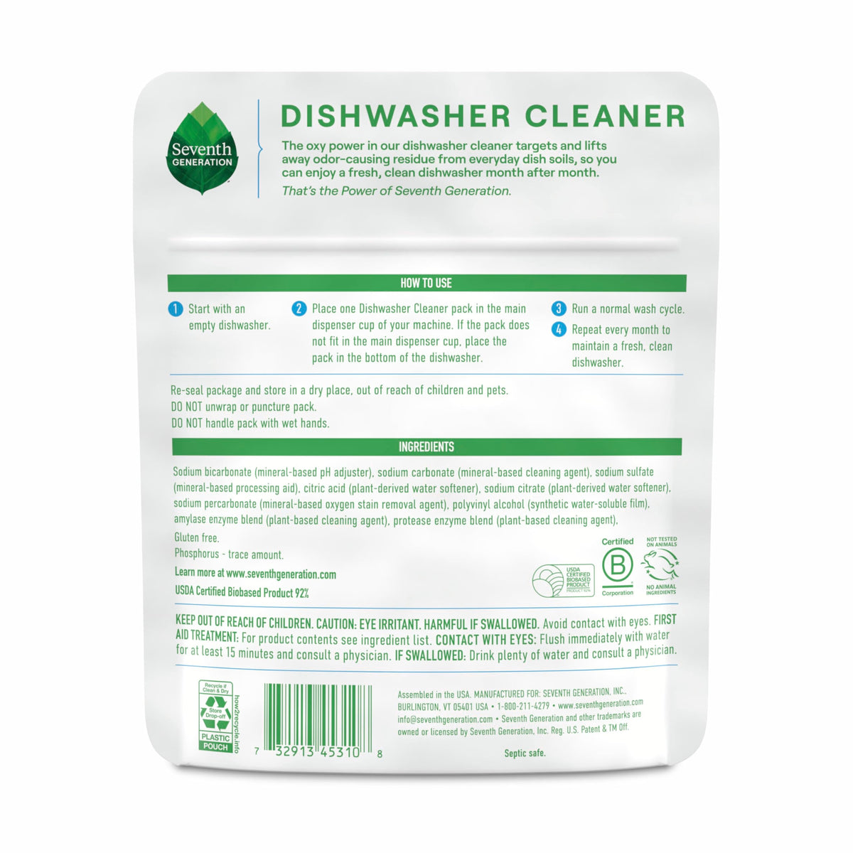 Dishwasher Cleaning Packs 6 Count Free & Clear Removes odor (4.2 Ounce)