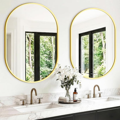TRAHOME Oval Bathroom Mirror, 2 Pack 24"x36" Gold Vanity Mirror for Over Sink, Bedroom, Living Room, Entryway, Modern Mounted Metal Frame Wall Mirror