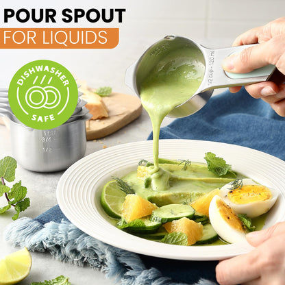 Magnetic Stainless Steel Measuring Cups Set of 7 Patented (7 Count)
