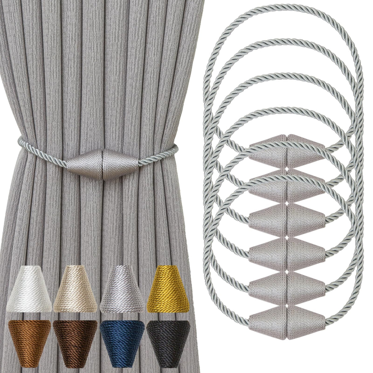 Magnetic Curtain Tiebacks 6 Pack Outdoor Rope Curtain Tie Backs Decorative Window Treatment Holdbacks for Home Decorative Curtain (6 Count)
