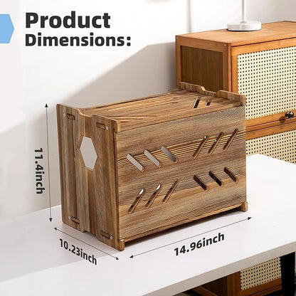 Solid Wood Projector Shelf Router Shelf Projector Stand Router Storage Box Router Cover Organized Modem Cable Power Strip Cable Management Hider Rack by Need Assembly (Rustic Brown)