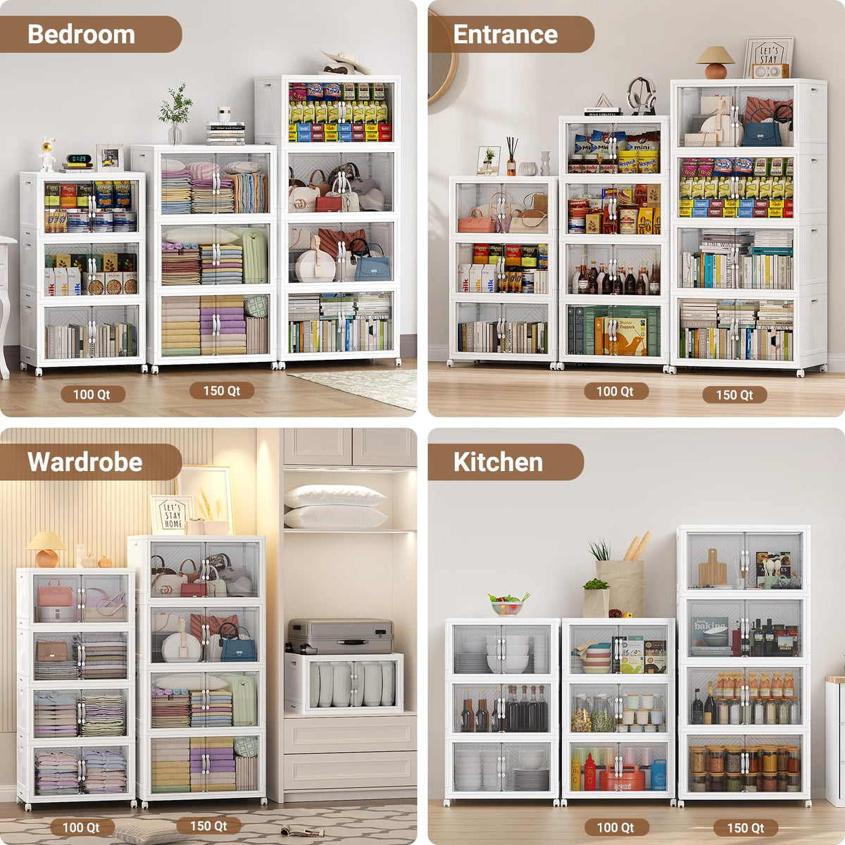 400QT Large Stackable Storage Bins with Clear Doors (4 Count)
