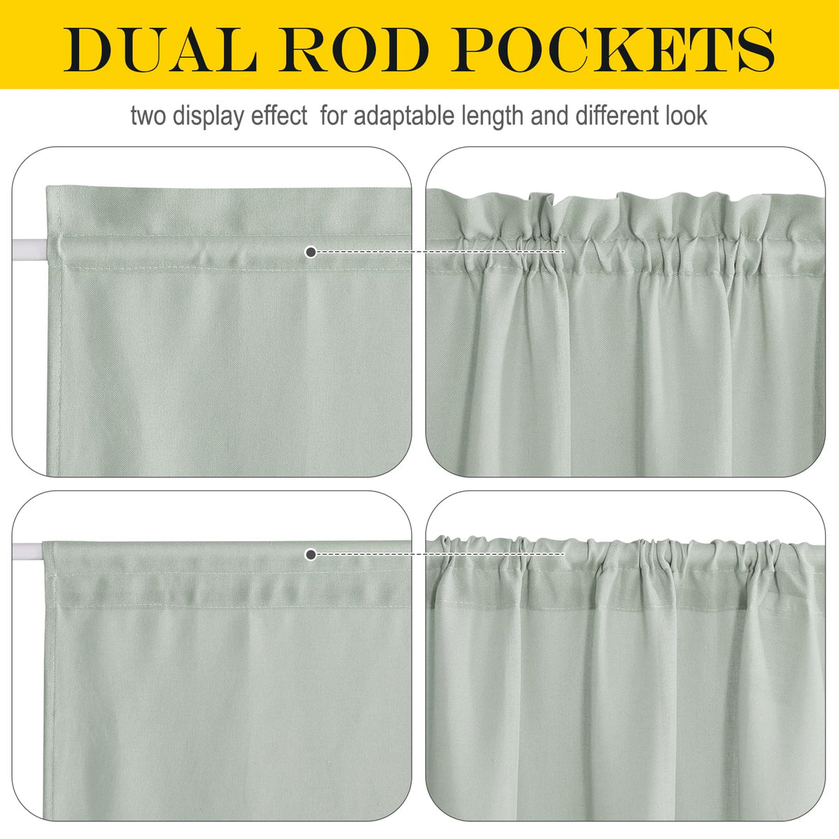 Sage Green Kitchen Sheer Door Window Curtain 26 x 72 inches Long