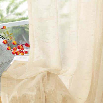 Linen Semi Sheer Curtains 40 Inch Length for Kitchen Window (2 Count)