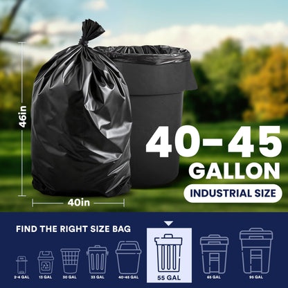 40 45 Gallon Trash Bags │ 2.3 Mil │ Black Heavy Duty Garbage Can Liners │ 40" x 46" (50 Count)
