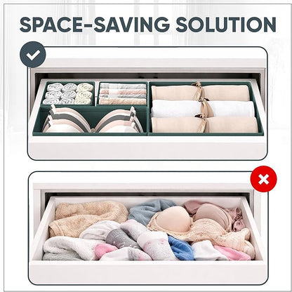 Clothes Organizer, Transform Your Drawers in Seconds - Green Set of 6 Foldable Storage Boxes with Zipper, Durable 600D Fabric, Includes Fragrance Sachets, Ideal for Underwear, Socks, Baby Clothes