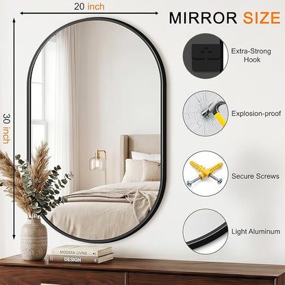 TRAHOME Oval Bathroom Mirror, 2 Pack 20"x30" Black Vanity Mirror for Over Sink, Bedroom, Living Room, Entryway, Modern Mounted Metal Frame Wall Mirror