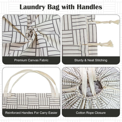 Canvas Laundry Bag with Handles & Drawstring