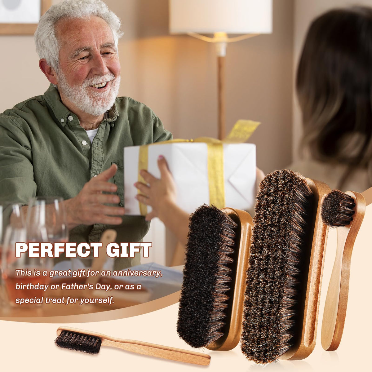 4 Pcs Horsehair Shine Shoes Brush Kit Polish Dauber Applicators Cleaning Leather Shoes Boots Care Brushes Suede Cleaner Brush with Microfiber Shoe Cloth (2.75 Count)