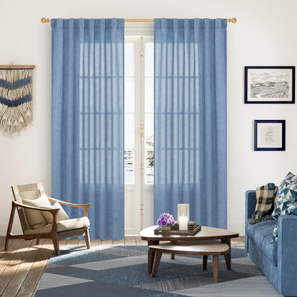 Light Blue Linen Semi Sheer Curtains 84 Inch Long for Living Room (2 Count)