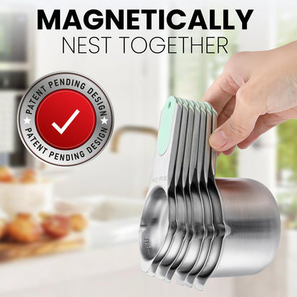 Magnetic Stainless Steel Measuring Cups Set of 7 Patented (7 Count)