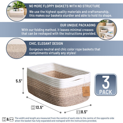 13.5”x8.5”x5.5” Storage Baskets for Shelves 3 Pack (3 Count)