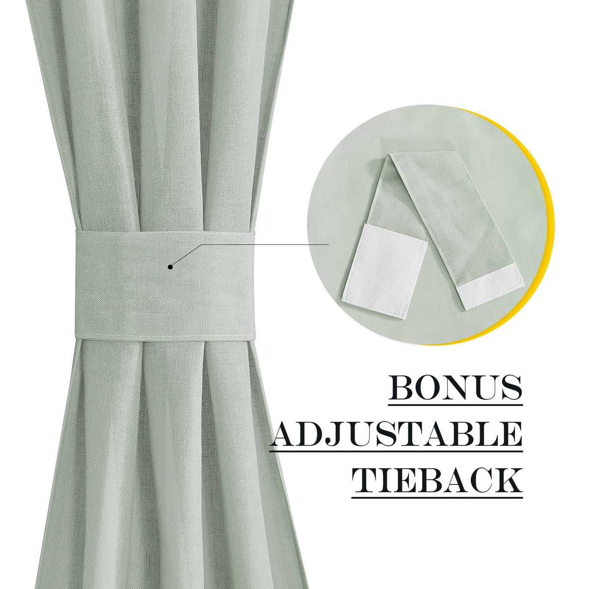 Sage Green Farmhouse Linen French Door Curtains for Window