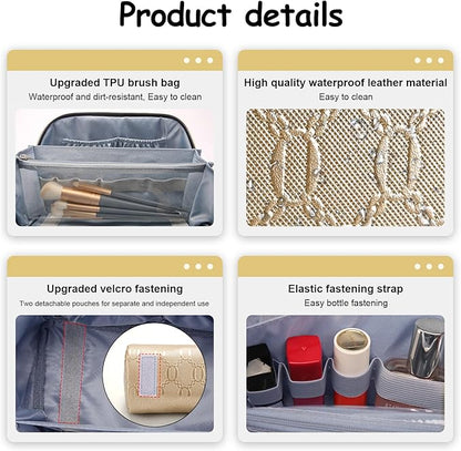 BOYATU Travel Makeup Bag for Women: Cosmetic Organizer Bag with Compartments - Leather Make up Bags Set of 3 (G-5-Gold Yellow)