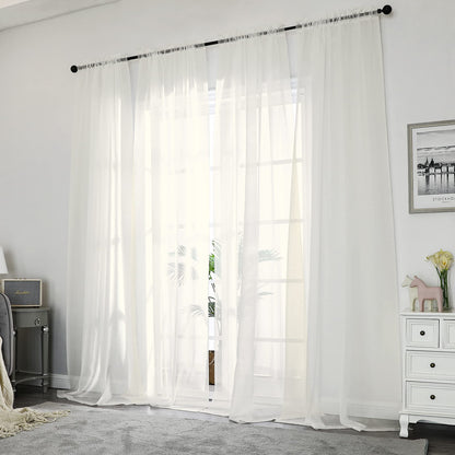 Ivory Sheer Curtains 108 Inch Long 2 Panels Set