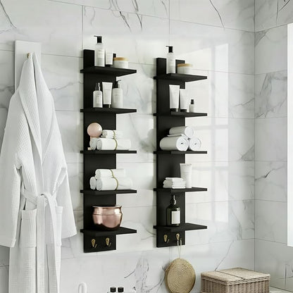 Sorbus 5 Tier Wall Shelf Unit with Hooks, Vertical Column Utility Shelving for Home Decor and Storage Organizer, Wall-Mounted Floating Shelves for Bathroom Storage, Bedroom, Living Room