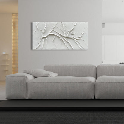 Hand Painted Thick Texture White Minimalist Oil Painting 24x48 Inches Contemporary Abstract Art Oil Painting