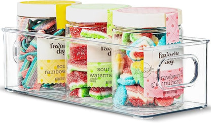 Plastic Food Storage Clear Container Bin with Handles for Organizing Kitchen, Pantry, Refrigerator, Freezer, Pantry, Cabinet, Closet, Bathroom. 10"X4"3"