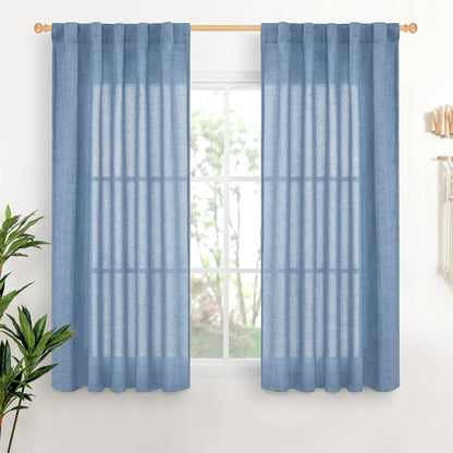 Light Blue Linen Curtains 45 Inch Length (2 Count)