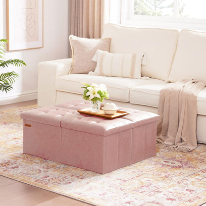 Ottoman with Storage Bench Folding Foot Rest Baby Pale Pink