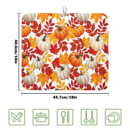 Fall Pumpkin Dish Drying Mat for Kitchen Counter 16x18 Inch Autumn Pumpkins Maple Leaves Drying Mats Thanksgiving Absorbent Reversible Dish Pad Fast Dry Drainer Mat Protector for Countertop Coffee Bar