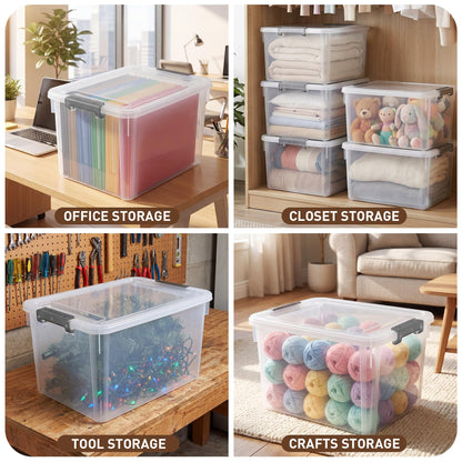 32 QT Plastic Storage Bins with Latching Lids Stackable Storage Containers for Organizing Large Clear Storage Box for Garage (8 Count)
