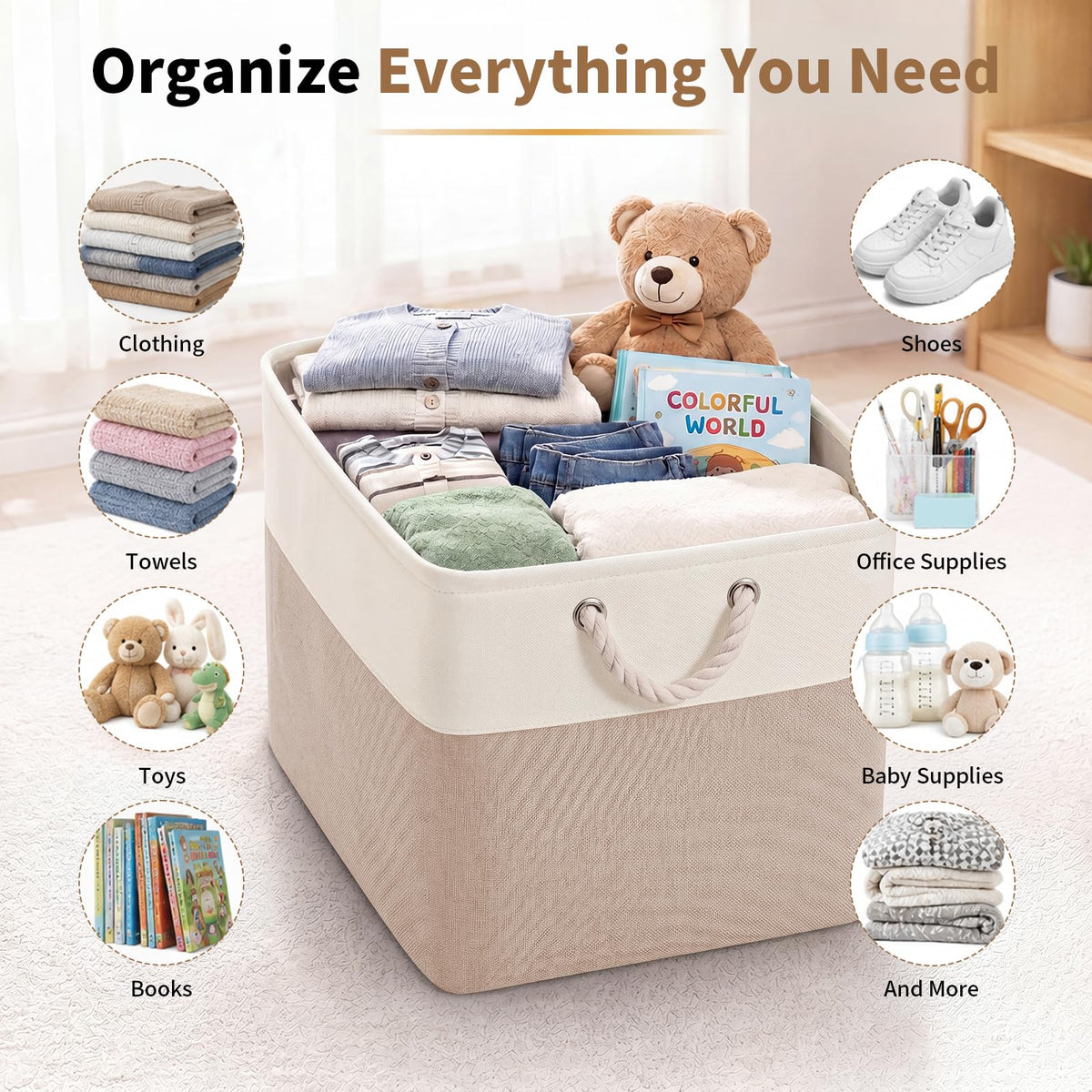 13×15×13 Inch Foldable Fabric Storage Basket with Handles (6 Count)