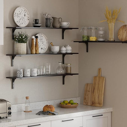 DINZI LVJ Long Wall Shelves, 47.3Inch Wall Mounted Shelves Set of 2, Extra Large Floating Storage Ledges with Sturdy Metal Brackets for Living Room, Bathroom, Bedroom, Kitchen, Espresso