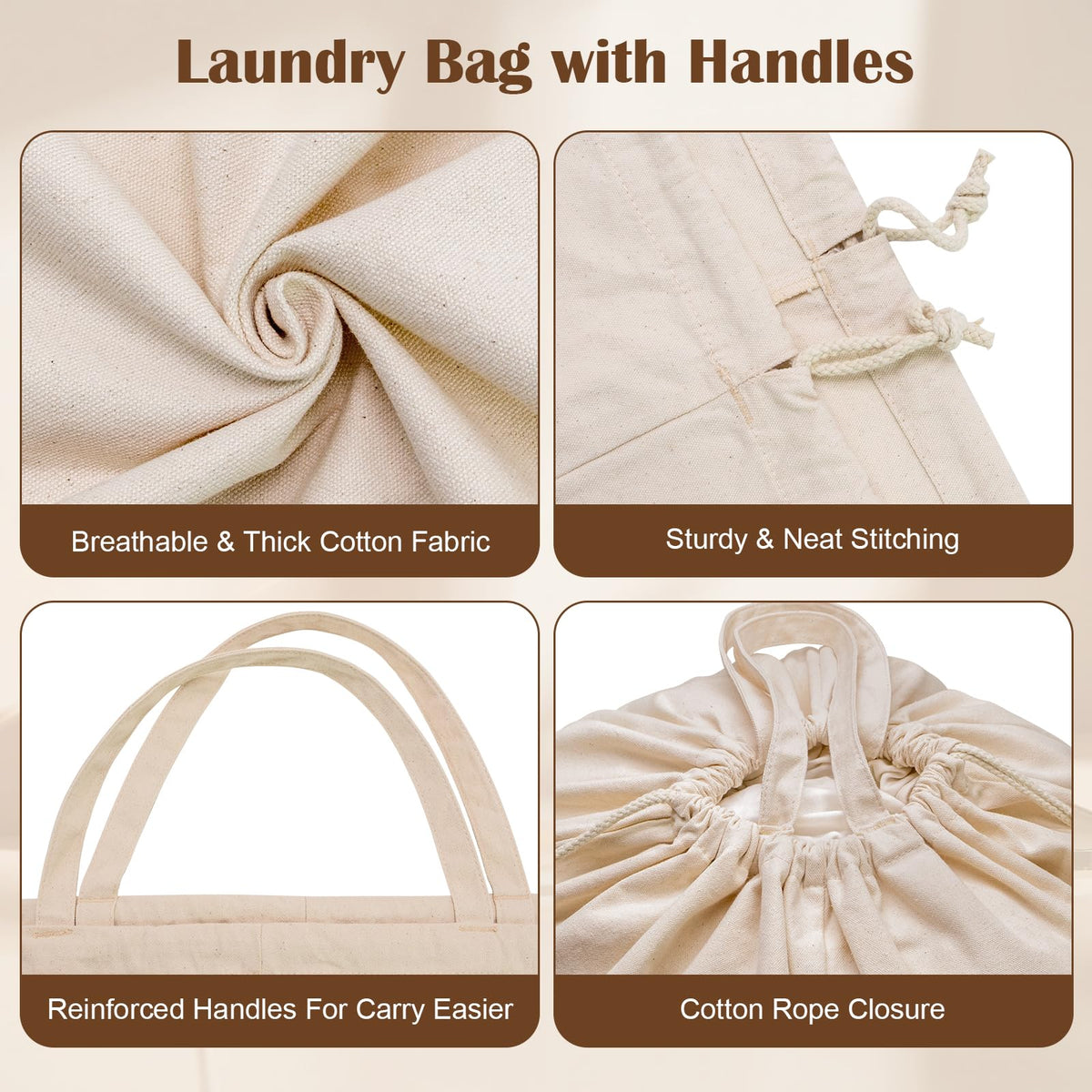 Cotton Canvas Laundry Bag with Handles & Drawstring