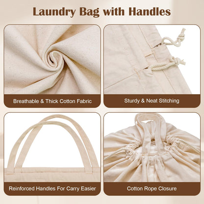 Cotton Canvas Laundry Bag with Handles & Drawstring