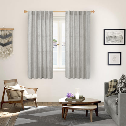 Dark Grey Linen Curtains 63 Inch Length for Living Room (2 Count)