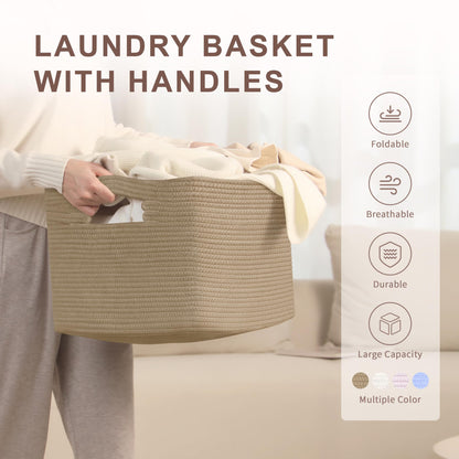 45L Small Woven Laundry Basket Hamper with Handles