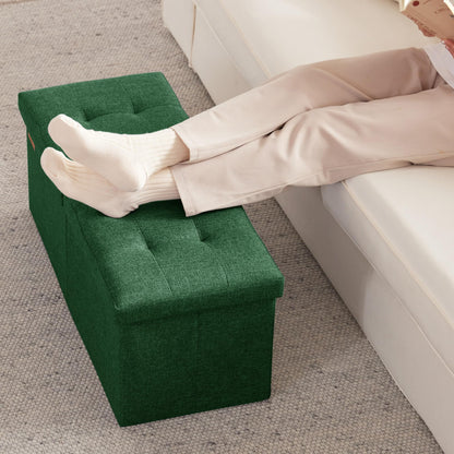 Ottoman with Storage Bench Folding Foot Rest Stool Linen Green