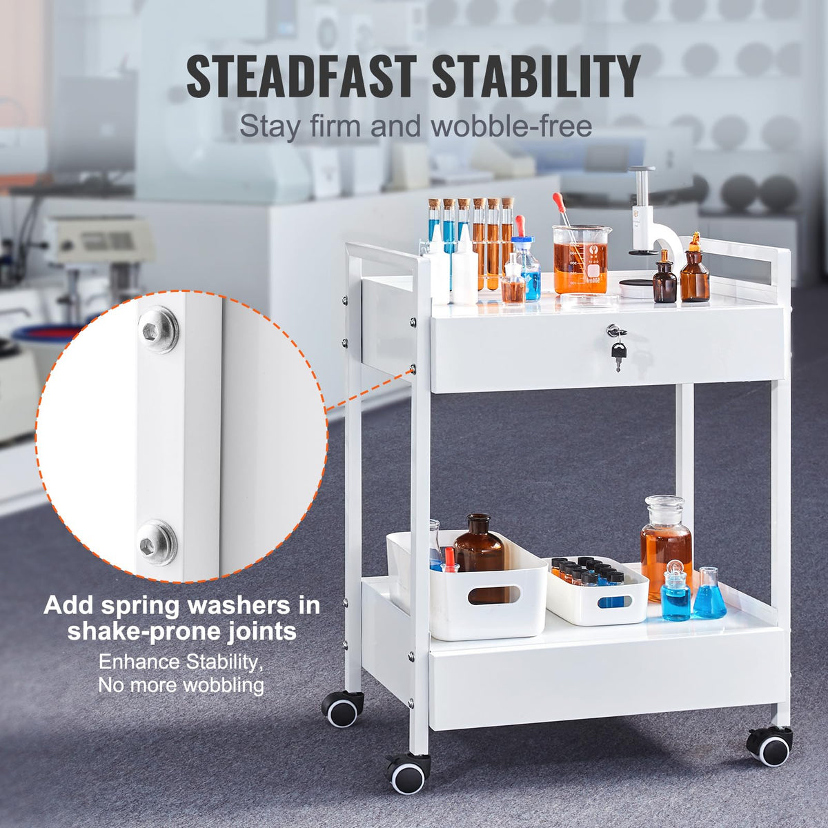 Rolling Medical Cart with Lockable Drawer