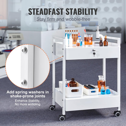 Rolling Medical Cart with Lockable Drawer