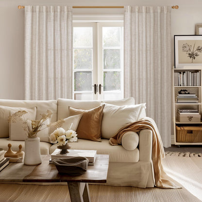 Natural Linen Curtains 80 Inch Length Light Filtering Drapes (2 Count)