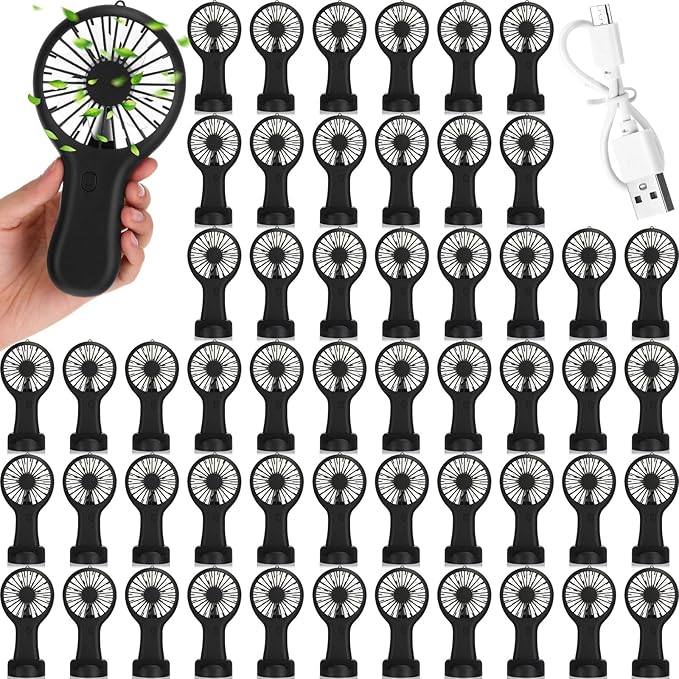 Woanger Mini Powerful Handheld Fan Bulk 3 Speed USB Rechargeable Small Desk Fan Summer Gift for Wedding Beach Outdoor Women Eyelash (Black,60 Pack)