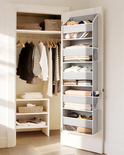 2-Pack Over-The-Door Organizer 5 Tiers, – Hanging Storage Organizer with 4 Mesh Side Pockets,Space Saving Closet Door Organizer for Clothes, Shoes, Toys, Accessories Light Gray