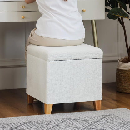 18 Inch High Faux Fur White Cube Ottoman Storage