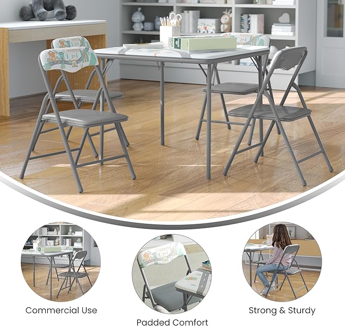 Flash Furniture Mindy Kids 5-Piece Folding Square Table and Chairs Set for Daycare and Classrooms, Children's Activity Table and Chairs Set, Printed