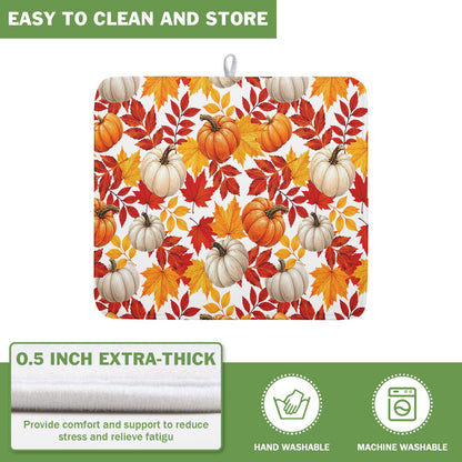 Fall Pumpkin Dish Drying Mat for Kitchen Counter 16x18 Inch Autumn Pumpkins Maple Leaves Drying Mats Thanksgiving Absorbent Reversible Dish Pad Fast Dry Drainer Mat Protector for Countertop Coffee Bar