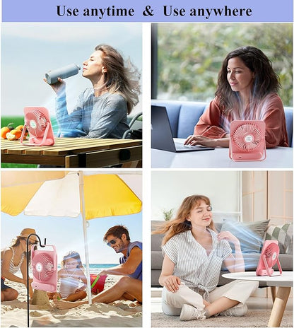 WHATOOK Desk Fan 2 Pack: 100 Speeds Stepless Control 5000mAh Battery Operated Portable Fan, Rechargeable Table Fan for Cruise Ship Essentials, Gift for Couples, Dorm, Office, Bedroom(Pink and Purple)