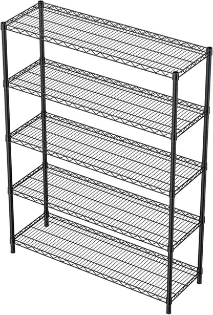 Golpart 5 Tier Adjustable Storage Shelves Heavy Duty Metal Utility Shelf 1750LBS Capacity Wire Shelving Unit Organizer Rack for Home Kitchen Garage Pantry Room 18" D x 46" W x 77" H Black
