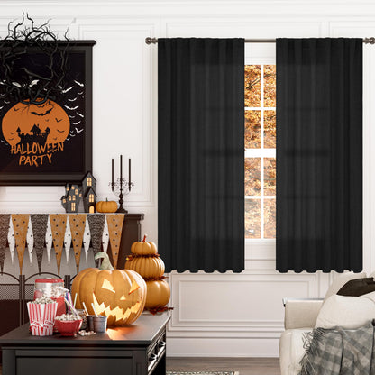 Black Linen Semi Sheer Curtains 52 X 63 Inch Length 2 Panels (2 Count)