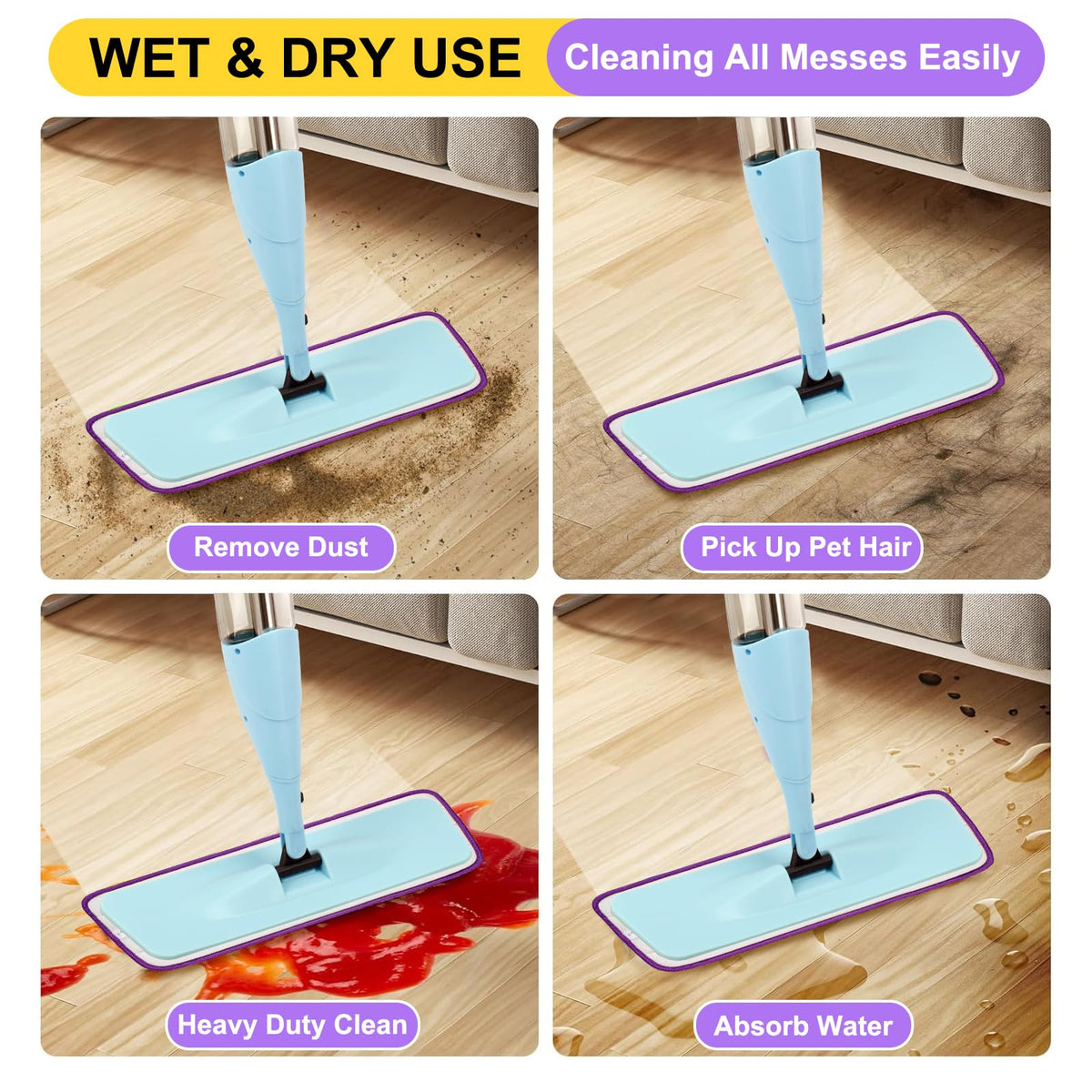 8 Pack 16.5 inch Reusable Mop Pads Microfiber Spray Mop Replacement Heads for Wet