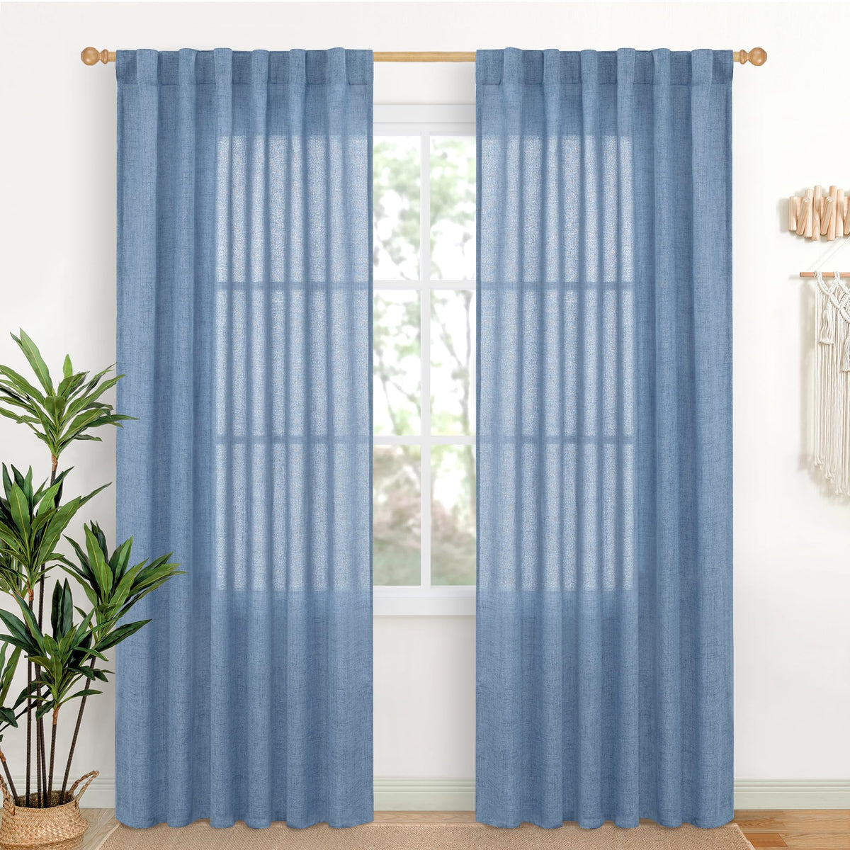 Light Blue Linen Curtains 80 Inch Length for Living Room (2 Count)